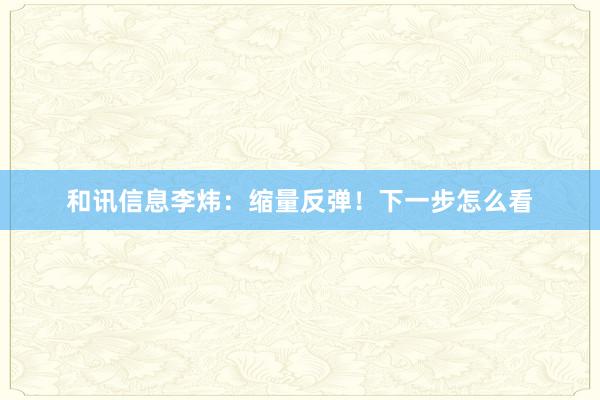 和讯信息李炜：缩量反弹！下一步怎么看
