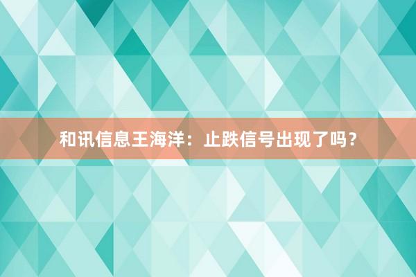 和讯信息王海洋：止跌信号出现了吗？