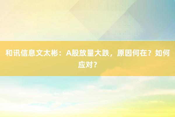 和讯信息文太彬：A股放量大跌，原因何在？如何应对？