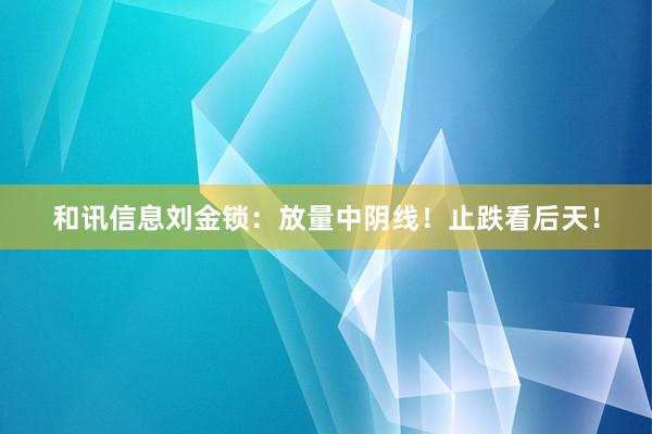 和讯信息刘金锁：放量中阴线！止跌看后天！
