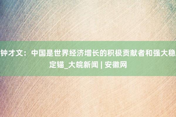 钟才文：中国是世界经济增长的积极贡献者和强大稳定锚_大皖新闻 | 安徽网