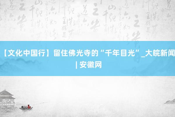 【文化中国行】留住佛光寺的“千年目光”_大皖新闻 | 安徽网