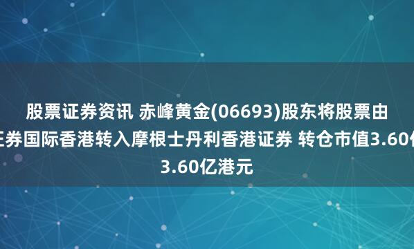 股票证券资讯 赤峰黄金(06693)股东将股票由富途证券国际香港转入摩根士丹利香港证券 转仓市值3.60亿港元